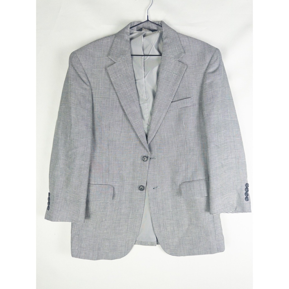 Jos A Bank Linen Wool Glen Plaid Blazer Sport Coat Mens 38S Gray Lined Old Money